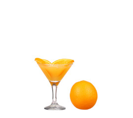 Orange juice and slices of orange isolated on white