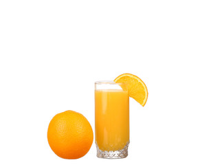 Orange juice and slices of orange isolated on white