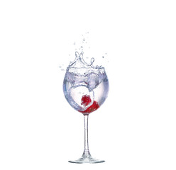 Strawberries, ice cubes into the glass