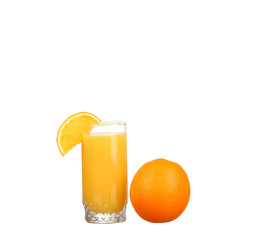 Orange juice and slices of orange isolated on white