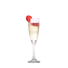 Single Strawberry splashing into a glass 