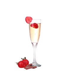 Single Strawberry splashing into a glass 