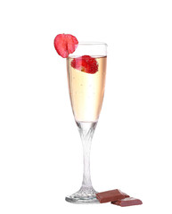 Single Strawberry splashing into a glass 