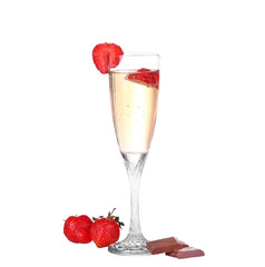 Single Strawberry splashing into a glass 