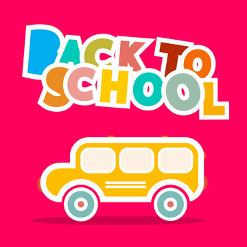 Back to School Bus - Paper Vector Illustration on Pink Background