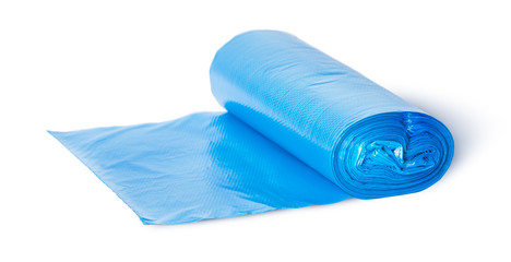 Roll of blue plastic garbage bags