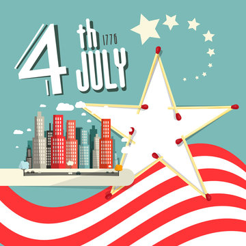 Vector 4 th July Title with American Flag - Independence Day