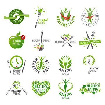 large set of vector logos healthy eating