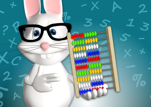 Hase Abakus Mathematik rechnen 3D weiß zeigen Comic