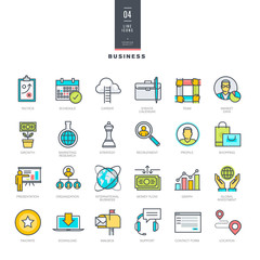 Set of line modern color icons for business  