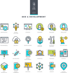 Set of line modern color icons for SEO and web development    