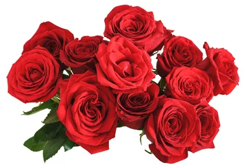 Foto auf Acrylglas Rosen Ansicht von oben Strauß roter Rosen isoliert
