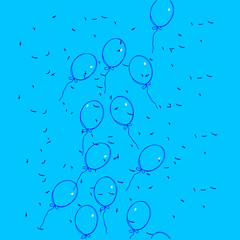 Flies balloons blue background