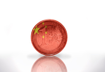 euro coin with chinese flag on the white background