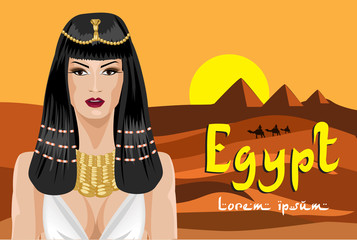 Portrait of the  Egyptian woman. Background desert.