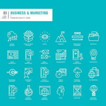 Set of thin lines web icons for business and marketing