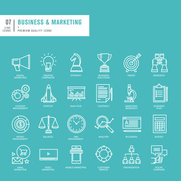 Set of thin lines web icons for business and marketing    