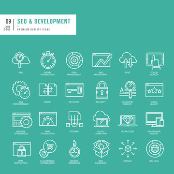 Set of thin lines web icons for SEO and website development
