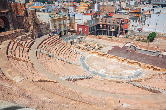 Roman theatre in Cartagena, Spain with people inside