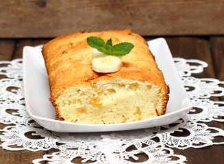 Banana cake on a plate