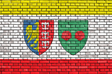 flag of Bielsko Biala painted on brick wall