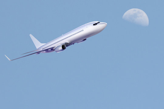 Airplane Sky and Moon