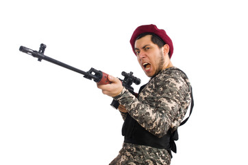 Fototapeta premium Soldier with a weapon isolated on white