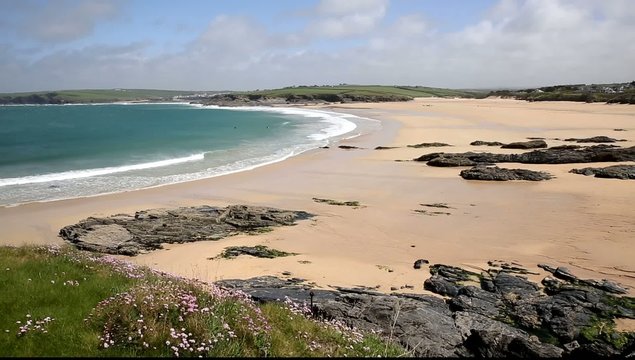 Harlyn Bay beach North Cornwall UK near Padstow PAN
