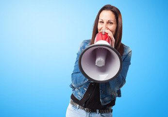 woman shouting with a megaphone