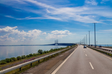 Traffic on the  bridge in Denmark