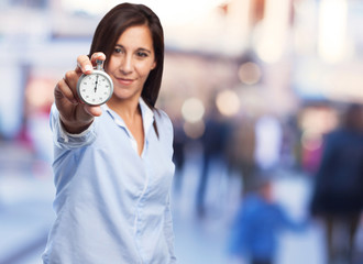 cool young woman with stopwatch