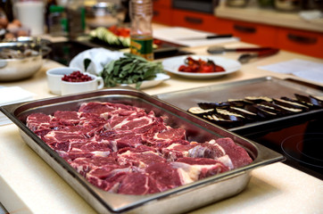 raw beef prepared for cooking steak, dinner cooking process, ing