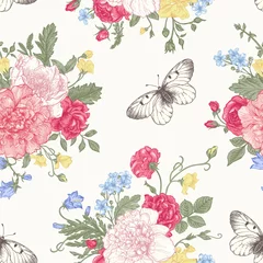 Meubelstickers Seamless  pattern  flowers and butterflies. © Lisla