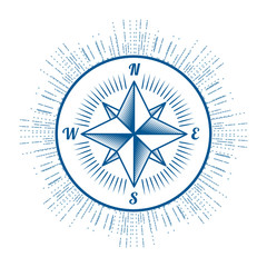 vector nautical label. vintage compass, icon and design element.