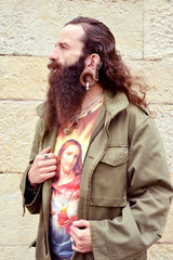 Men with Jesus Shirt in Vintage Look