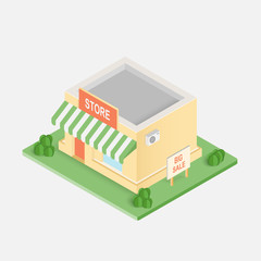 Isometric vector store building icon