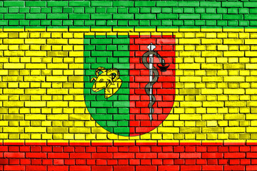 flag of Yevpatoria painted on brick wall