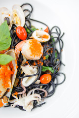 Squid ink-Spaghetti squid ink with seafood