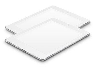 Realistic tablet computers with blank screens.