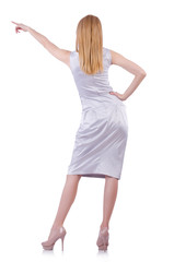 Fototapeta premium Beautiful blond in elegant dress isolated on white