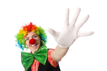 Female clown isolated on white