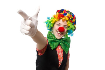 Female clown isolated on white