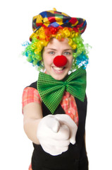 Female clown isolated on white