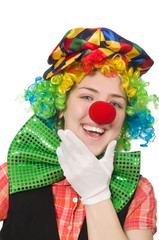 Female clown isolated on white