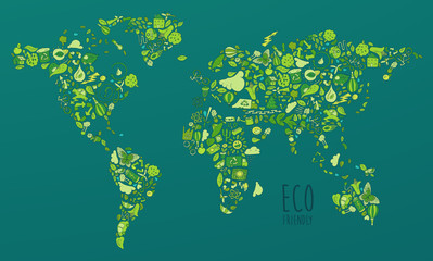 Map Eco Friendly, Green Concept, Flat Vector