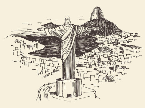 Rio de Janeiro City, Brazil Engraved Illustration