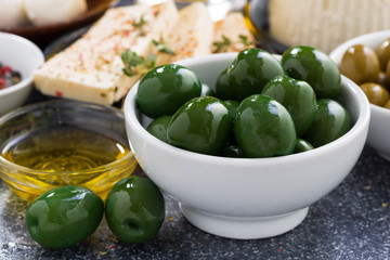 green olives and soft cheeses