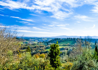tuscan landscape seen from San Gimignano, Italy