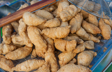 Fried fish balls at the market, Thailand market.