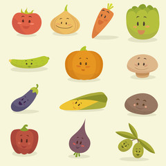Funny Vegetables Vector Illustration, Flat Style